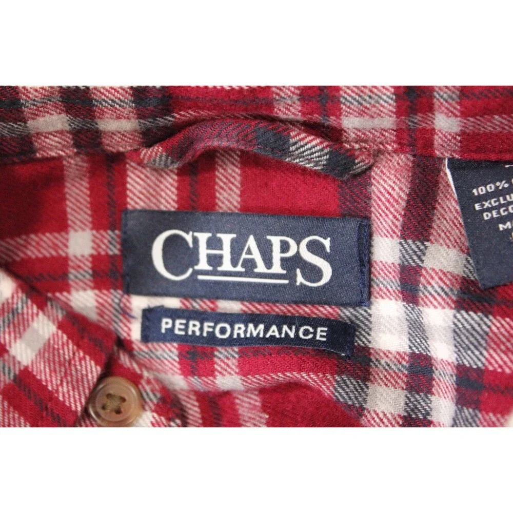 Chaps Men Performance Flannel Shirt Size Medium  Plaid  Button Down - Picture 9 of 10